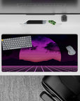 32x16 inches mouse pad with synthwave retrowave design, featuring a glowing neon sunset and gridlines for a dynamic retro-futuristic look.