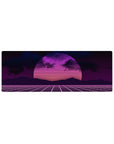 Compact 32x12 inches mouse pad with synthwave-inspired retrowave design, featuring neon sunset, gridlines, and bold pink and purple hues.