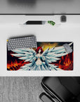 28x12 inches anime girl mouse pad in molten reds and smoky golds, bold color pop with smooth tracking.