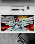 32x16 inches anime girl mouse pad in molten red and smoky gold sky, bold colors with calm fierce vibe.