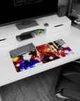 28x12 inches anime girl mouse pad showing red-haired girl with scarf, amber eyes, snowy night date scene.