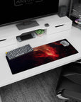 Deep-space nebula scene mouse pad 32x12 inches featuring swirling clouds and tiny star confetti.