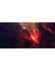 Galaxy nebula desk pad with smoky clouds, scattered stars, on a midnight backdrop, 36x16 inches.