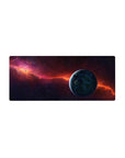 Space nebula galaxy mouse pad 28x12 inches with starfield gradient and blue planet on the edge.