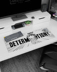 32x12 inches anime desk mat showing a pouty girl with tiny fists up, cap and ponytail, HMPH.