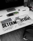 36x16 inches desk pad featuring pouty anime girl with tiny fists up, cap and ponytail, manga burst.