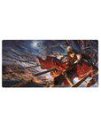 32x16 inches anime girl mouse pad with commander in dark uniform, golden spears, ember swirls, skull giant.