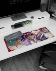 Anime girl mouse pad 32x12 inches featuring white-haired fox-eared boy in dark yukata beside black-haired girl.