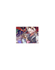 Classic anime girl mouse pad 14x10 inches with festival couple, lantern glow, petals, and gold sparks.