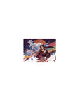 Classic anime girl mouse pad 14x10 inches with fox spirit in kimono, guardian, fireworks, koi, waves.