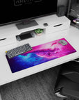 Space nebula scene mouse pad 32x12 inches featuring cloudy color waves and scattered stars.