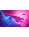 Cosmic galaxy desk pad 40x20 inches with nebula clouds, star specks, and swirling gradient design.