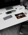 Anime mouse pad 14x10 inches showing lone ring fighter from behind, wrist wraps, spotlight shine, arms spread.