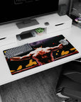 32x16 inches anime mouse pad showing lone ring fighter from behind, arms spread on ropes, wrapped wrists.
