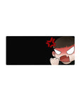 28x12 inches anime girl mouse pad with chibi rage face, raised fist, blush cheeks, red anger mark.