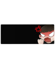 Chibi anime girl rage mouse pad desk mat, fist raised, blush cheeks, red anger mark, 32x12 inches.