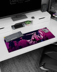 Artistic 32x12 inches mouse pad with Spike Spiegel in a neon-lit cityscape for a cinematic, moody Cowboy Bebop design.