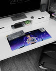 28x12 inches mouse pad featuring shy twin-tailed anime girl with floating hair in a starry night scene.
