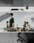 40x20 inches mouse pad with Eren, Mikasa, and Levi, featuring golden hues and a dramatic sky to embody the weight of destiny.
