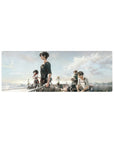 Compact 32x12 inches mouse pad with Eren, Mikasa, and Levi, blending golden hues and a breathtaking sky for quiet determination.