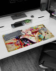 32x16 inches mouse pad featuring pink-haired girl in silver headphones sipping from a glossy red bowl.
