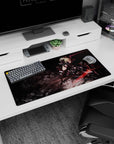32x16 inches anime girl mouse pad showing a blonde armored rider on a futuristic bike, sword up in action.