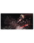 32x16 inches anime girl mouse pad with blonde warrior on sci-fi bike, blade raised, bold desk mat.