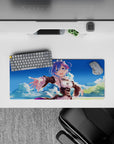 Anime mouse pad 28x12 inches featuring Rem from Re:Zero, with a clear blue sky and clouds, adds warmth to any desk.