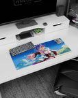 Anime mouse pad 28x12 inches featuring Rem from Re:Zero in a serene scene with blue sky and clouds, enhancing desk aesthetics.