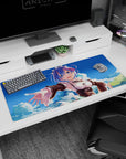 Anime desk pad 36x16 inches featuring Rem from Re:Zero, with a serene blue sky and clouds, vivid tones, and fine details.