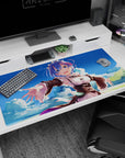 Anime desk pad 40x20 inches featuring Rem from Re:Zero with blue sky and clouds, adding warmth and serenity to any desk.