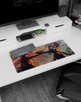 28x12 inches anime girl mouse pad showing two fierce girls in coats facing off over a pistol, dramatic sky.