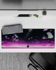 32x12 inches anime mouse pad in dreamy violet and soft pink, starry night aesthetic for calm late-night gaming.