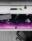 36x16 inches extended mouse pad in dreamy violet and pink glow, calm star confetti night mood.