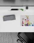 14x10 inches classic anime girl mouse pad in soft pastels, rainbow-tipped hair, warm amber eyes, dreamy vibe.