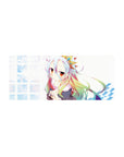 28x12 inches anime girl mouse pad with silver hair, rainbow tips, sailor outfit, plush, grid background.