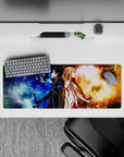 Mouse pad 32x12 inches featuring Kirito and Asuna from Sword Art Online in a dynamic fire and frost theme.