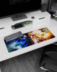 Anime mouse pad 32x12 inches featuring Kirito and Asuna from Sword Art Online, showcasing fire and frost elements.