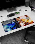 Anime mouse pad 32x16 inches featuring Kirito and Asuna from Sword Art Online, showcasing dynamic fire and frost elements.