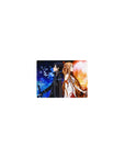 Kirito and Asuna anime mouse pad, 14x10 inches, featuring fire and frost theme with electric blues and blazing golds.