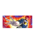 28x12 inch mouse pad featuring Vegeta in Super Saiyan God form with vibrant red flames for bold energy