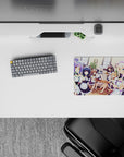 Pastel mint and lavender anime girl mouse pad 14x10 inches, warm sunny window glow and cute maid-kitty vibe.