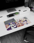 28x12 inches anime mouse pad showing winking maid catgirl serving sweets as her squad lounges by a window.