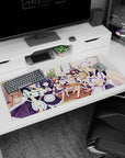 36x16 inches anime girl desk pad showing maid-kitties winking and smirking, serving sweets at tea.