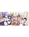 36x16 inches anime girl desk pad with cozy catgirl maids in frilly black-and-white café theme.