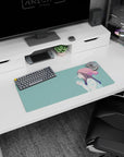 28x12 inches anime girl mouse pad showing a smiling girl in a blush beanie holding a warm cup in winter.