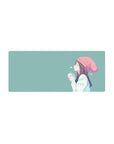 28x12 inches anime girl mouse pad with pastel side-profile art, blush beanie, and cozy winter cup.