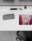 14x10 inches mouse pad featuring Zero Two from Darling in the Franxx, blending soft pink hues with her strong, rebellious character.