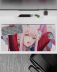 32x16 inches mouse pad with Zero Two from Darling in the Franxx, capturing her rebellious spirit and striking expression with soft pink hues.