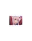Classic 14x10 inches mouse pad with Zero Two from Darling in the Franxx, featuring her lollipop and bold expression in soft pink tones.